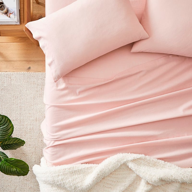 Plain Dyed Pink Flannelette Sheet Set