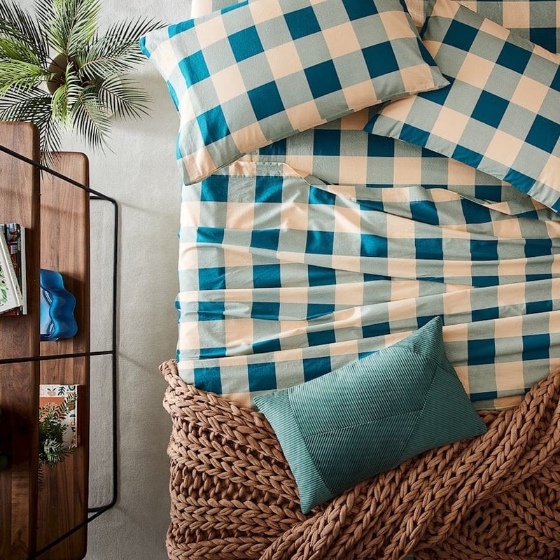 Printed Teal Check Sheet Set