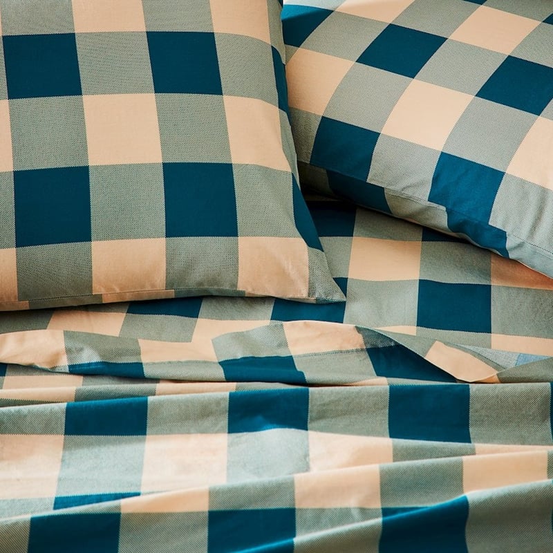 Printed Teal Check Sheet Set