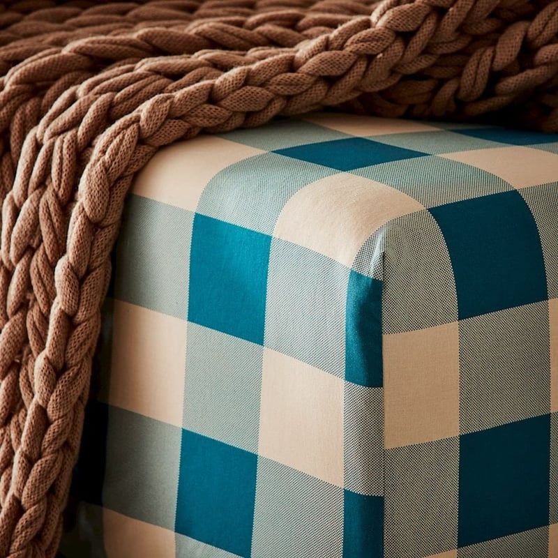 Printed Teal Check Sheet Set