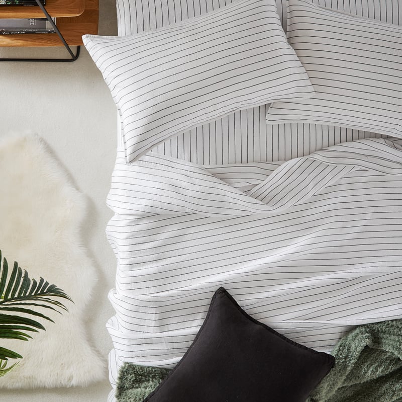 Vintage Washed Linen Onyx Stripe Sheet Separates