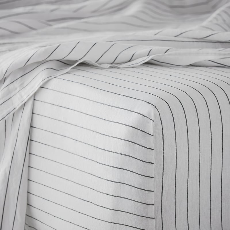Vintage Washed Linen Onyx Stripe Sheet Separates