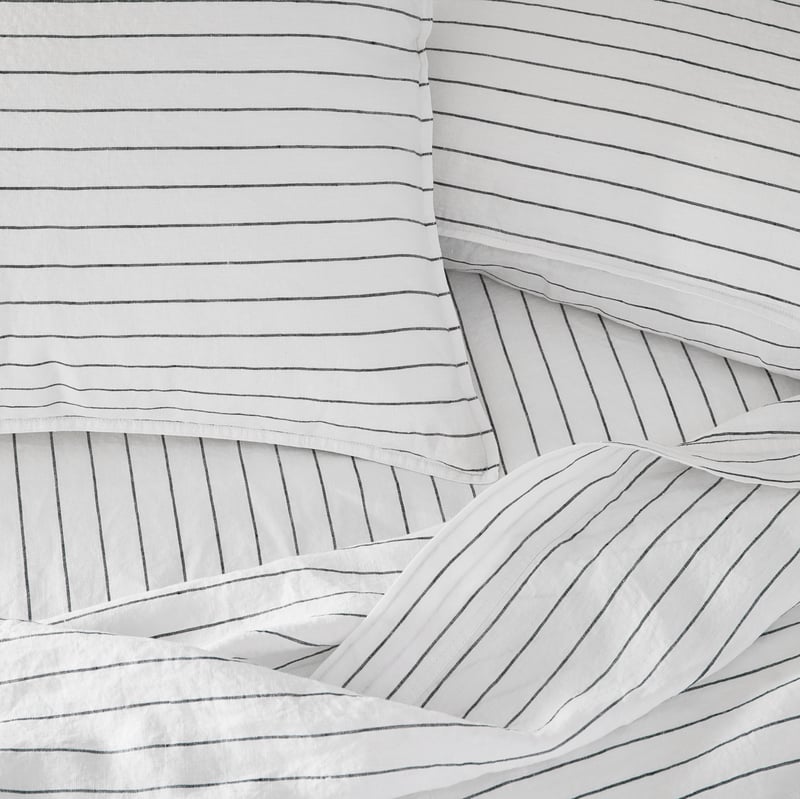 Vintage Washed Linen Onyx Stripe Sheet Separates