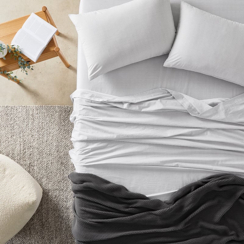 Stonewashed Cotton Grey Stripe Printed Sheet Set