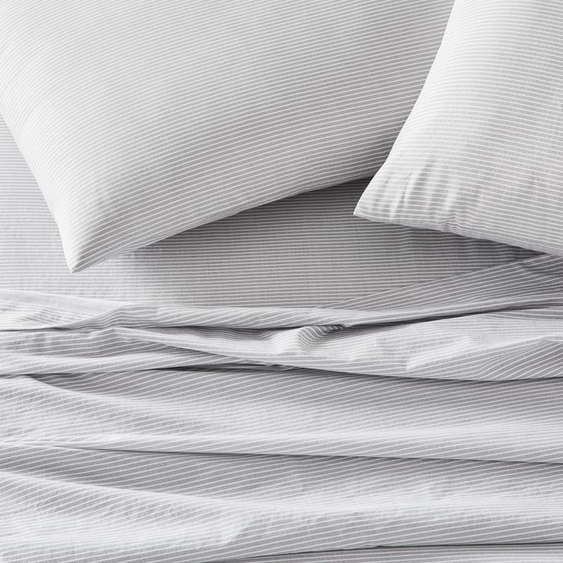 Stonewashed Cotton Grey Stripe Printed Sheet Set