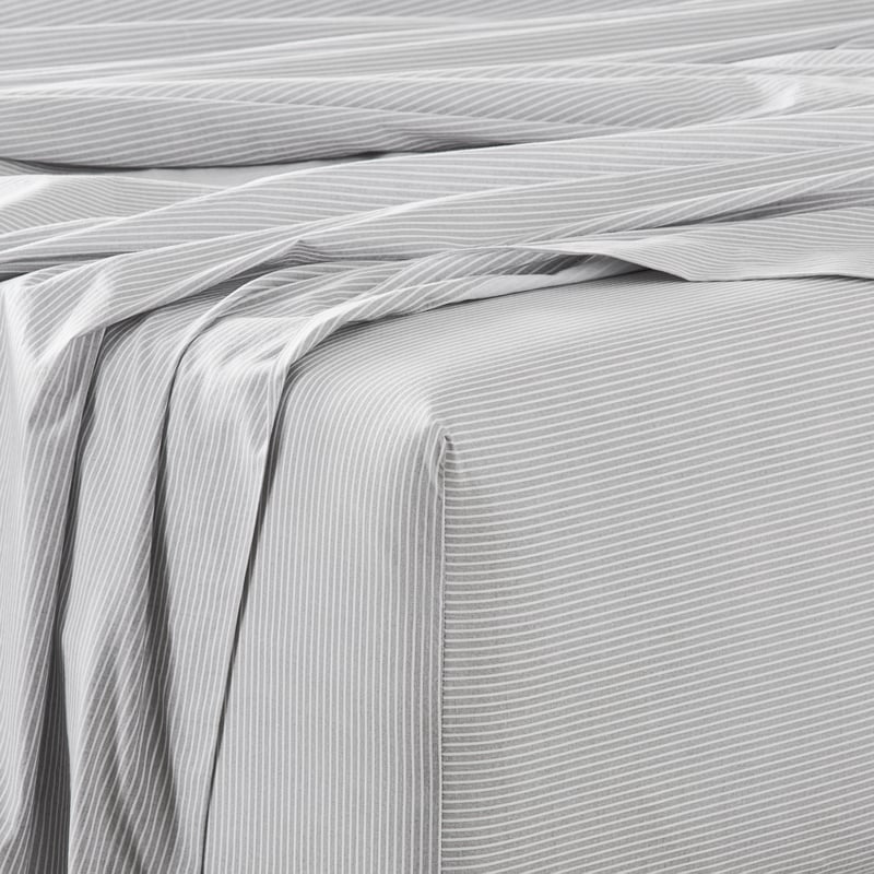 Stonewashed Cotton Grey Stripe Printed Sheet Set