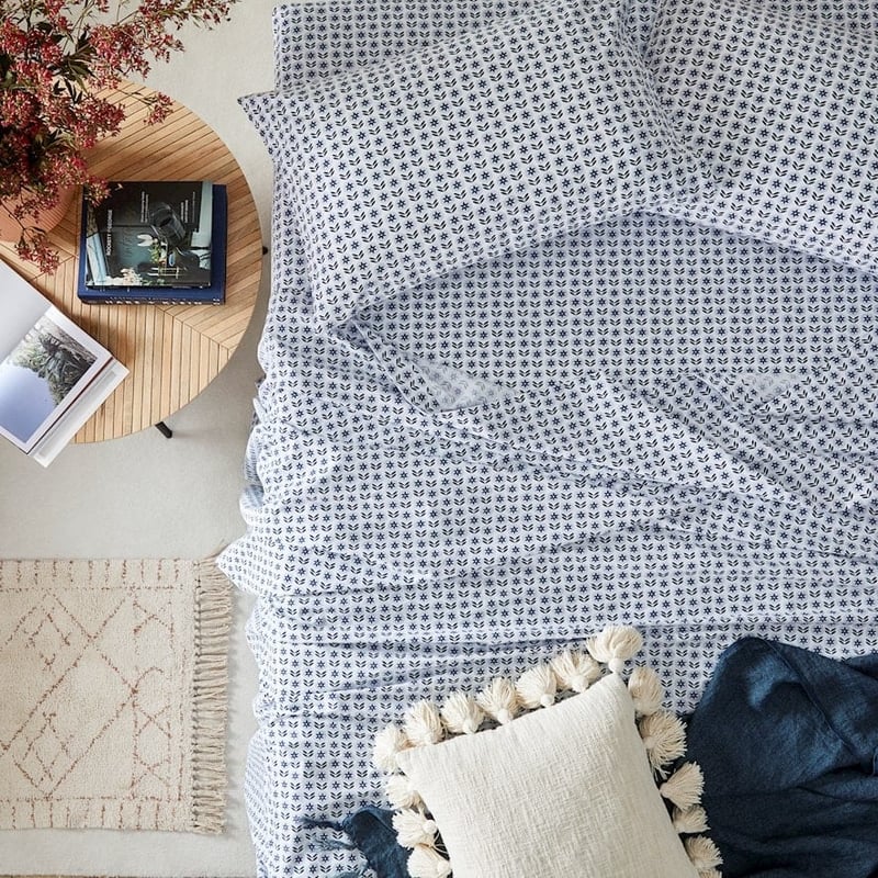 Stonewashed Cotton Sea Blue Floral Sheet Separates