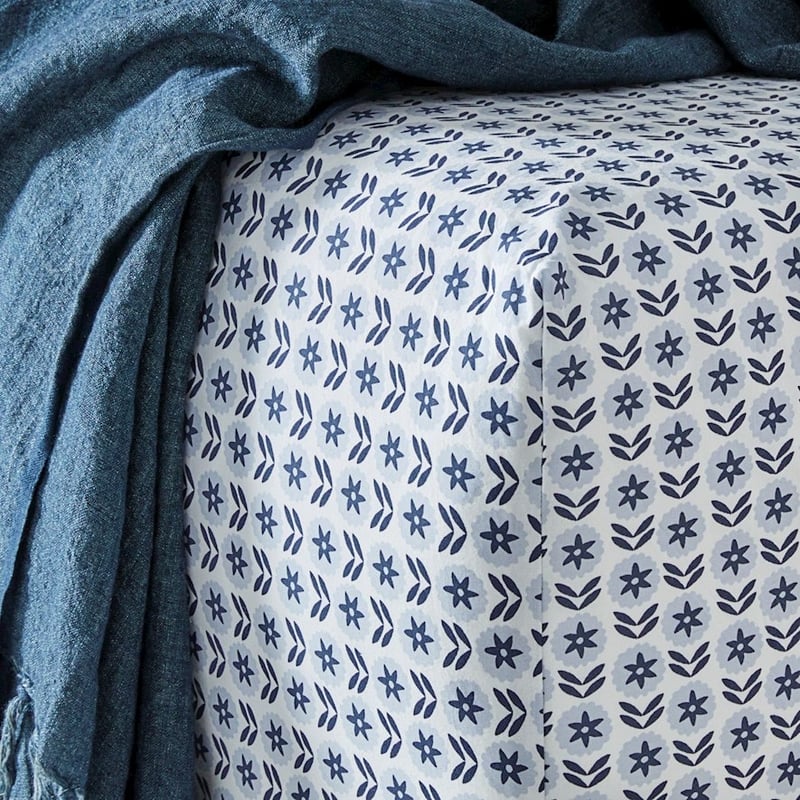 Stonewashed Cotton Sea Blue Floral Sheet Separates