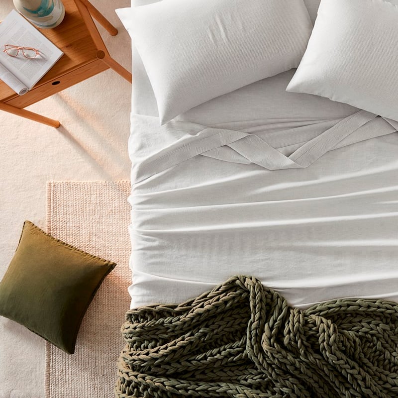 Vintage Washed Linen Cotton Silver Stripe Sheet Set