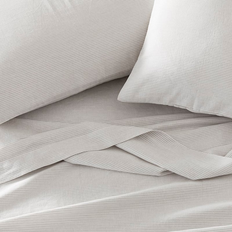 Vintage Washed Linen Cotton Silver Stripe Sheet Set