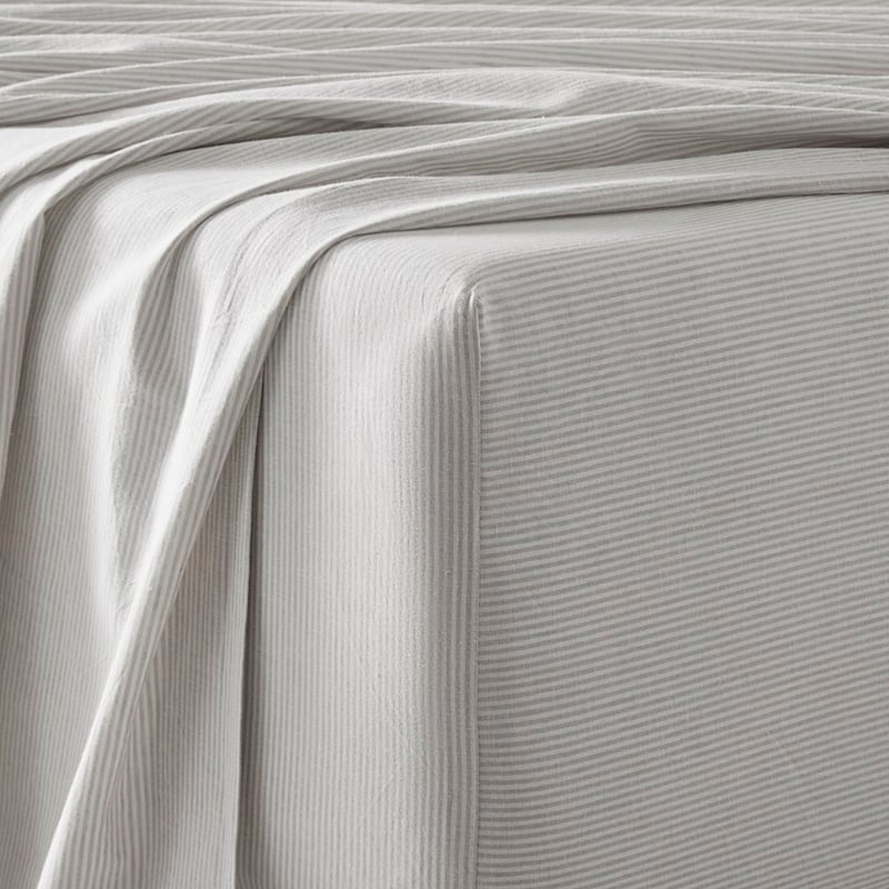 Vintage Washed Linen Cotton Silver Stripe Sheet Set