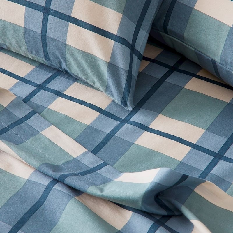 Stonewashed Printed Cotton Ocean Check Sheet Set
