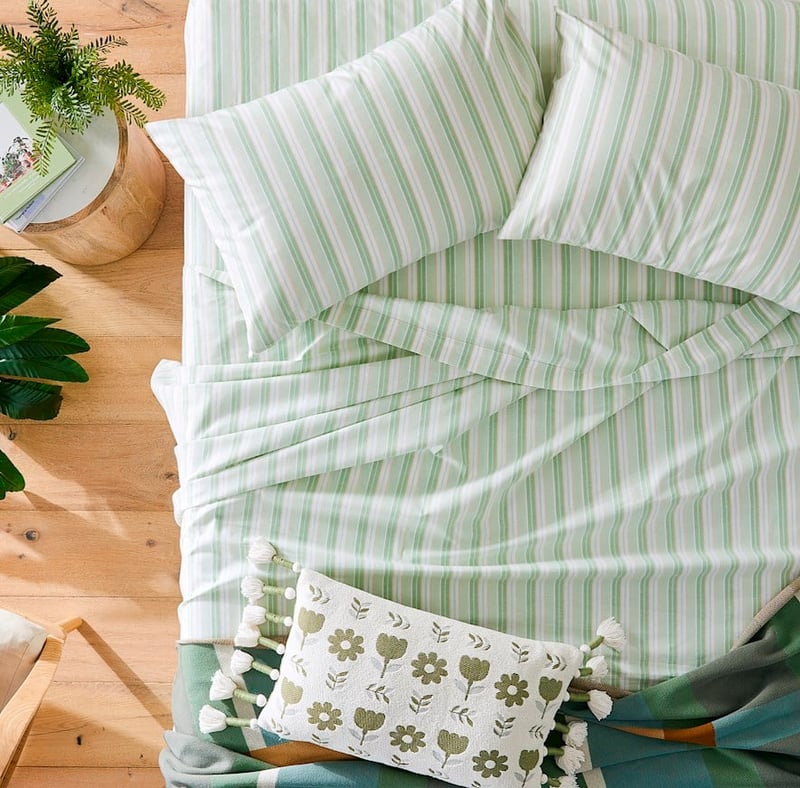 Yarn Dyed Gumleaf Stripe Green Cotton Sheet Set