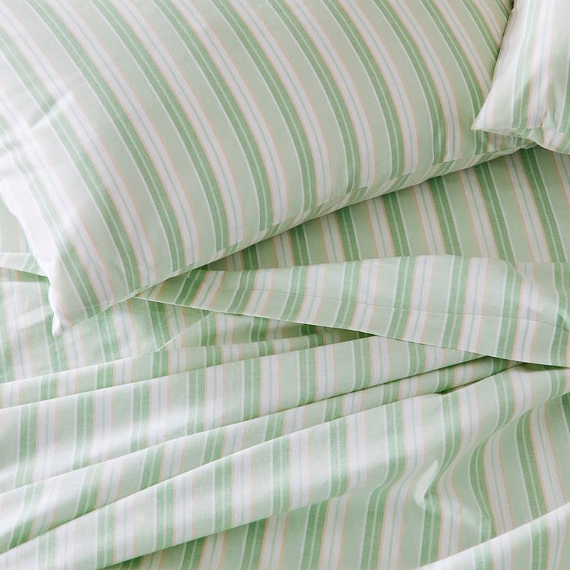 Yarn Dyed Gumleaf Stripe Green Cotton Sheet Set