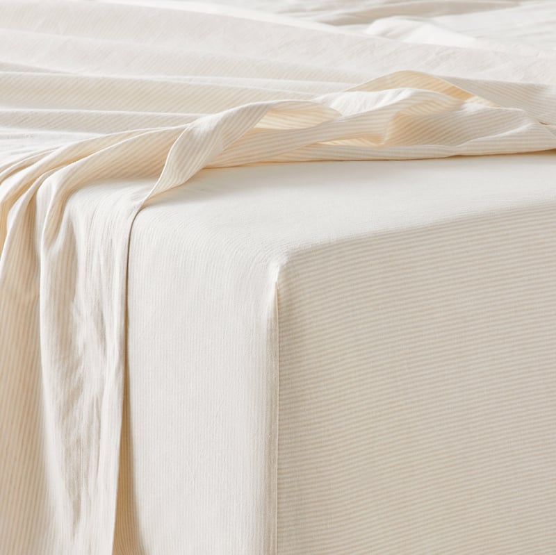 Vintage Washed Linen Cotton Sand Stripe Sheet Set