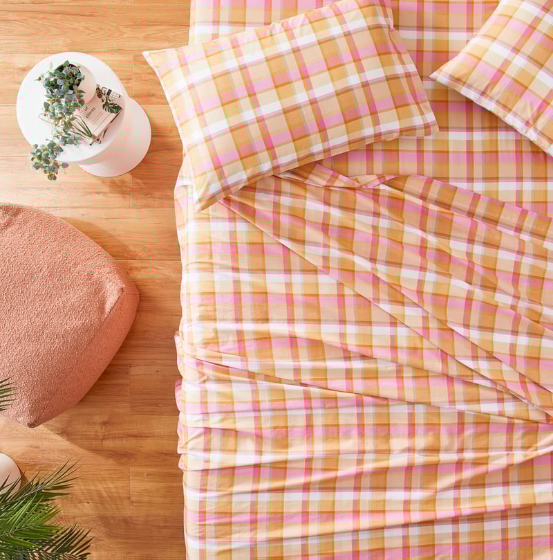 Printed Joyful Check Pink Sheet Set