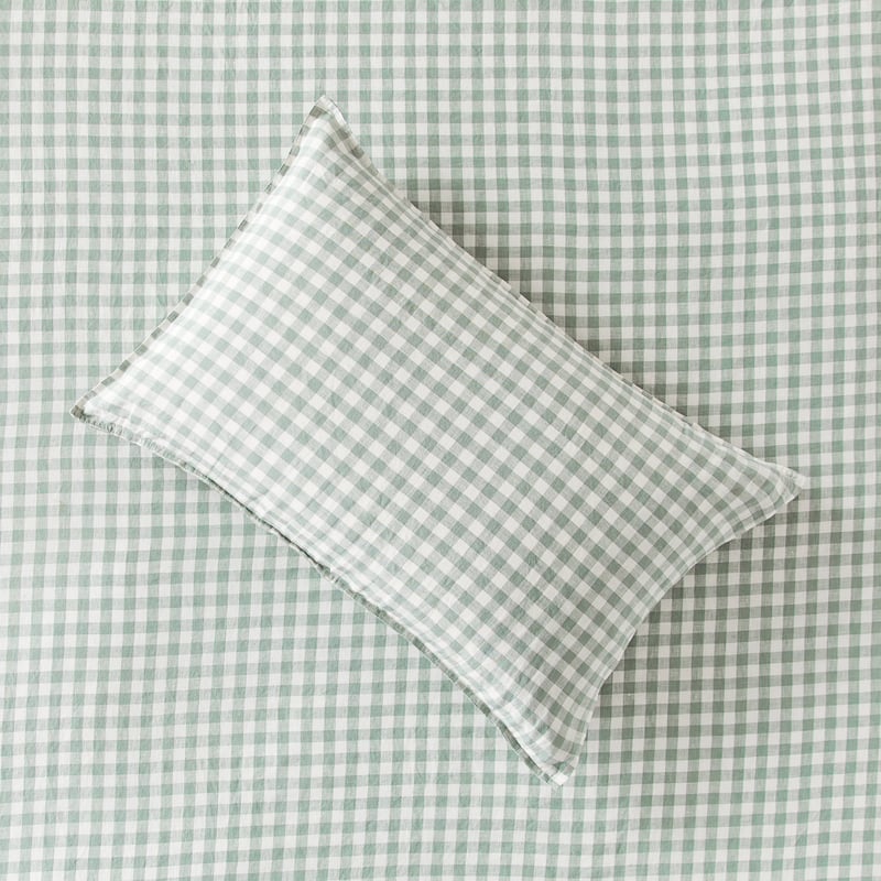 Vintage Washed Linen Eucalyptus Check Sheet Separates 