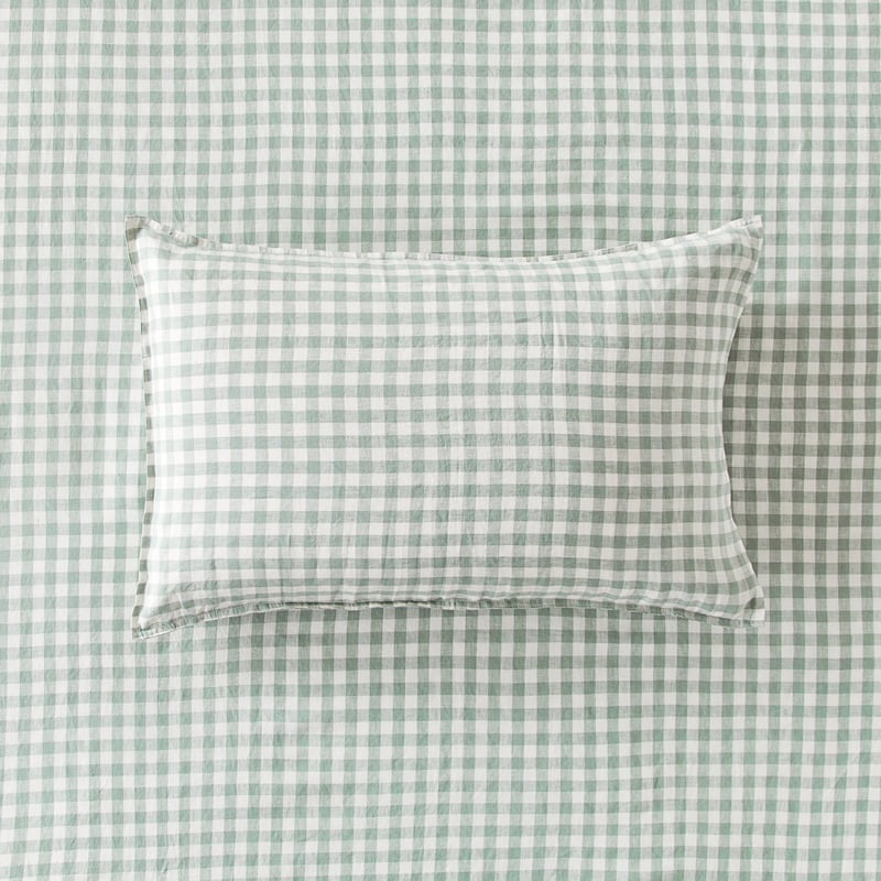 Vintage Washed Linen Eucalyptus Check Sheet Separates 