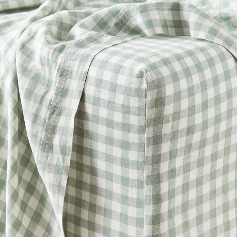 Vintage Washed Linen Eucalyptus Check Sheet Separates 