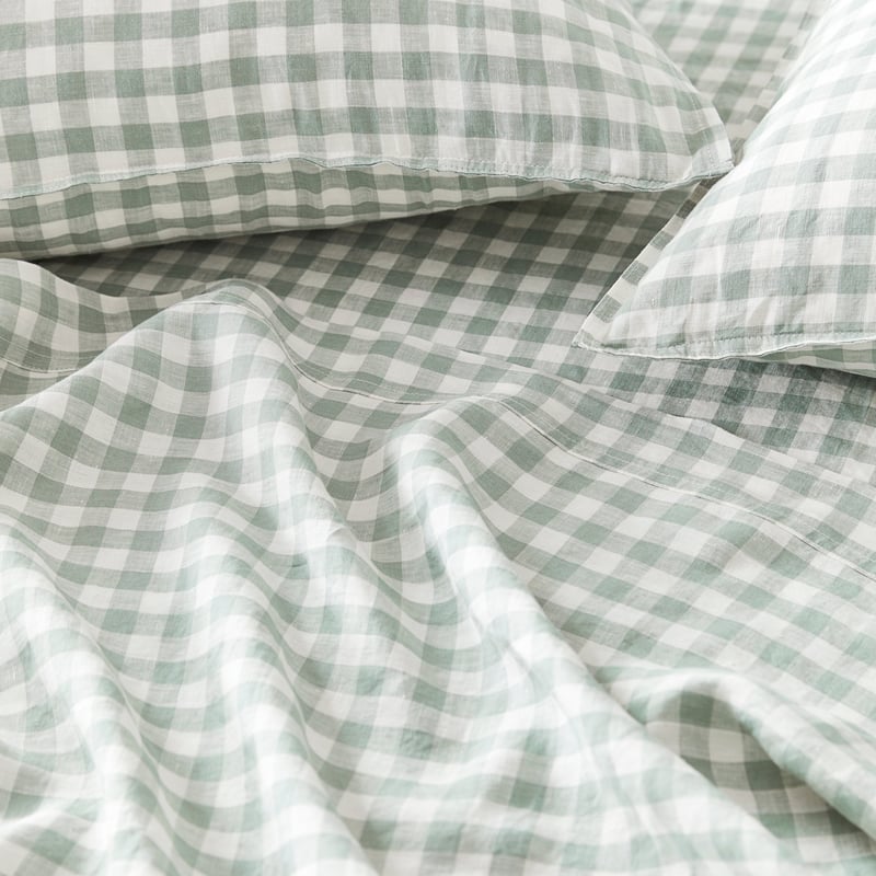 Vintage Washed Linen Eucalyptus Check Sheet Separates 