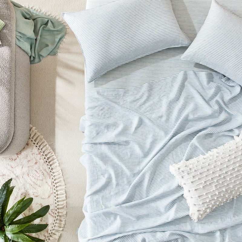 Vintage Washed Linen Blue Stripe Sheet Set + Pillowcases