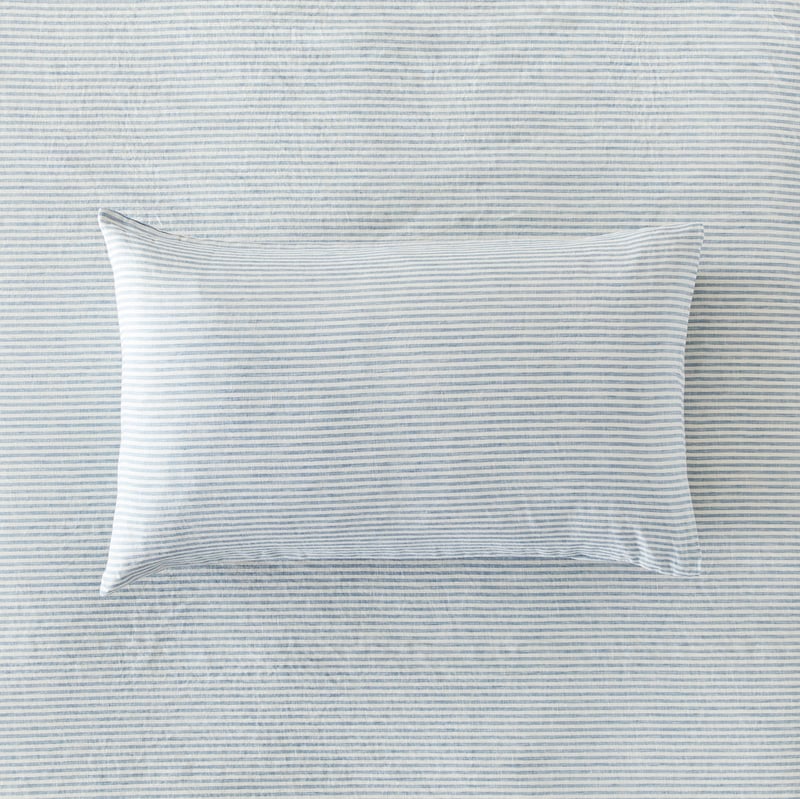 Vintage Washed Linen Blue Stripe Sheet Set + Pillowcases