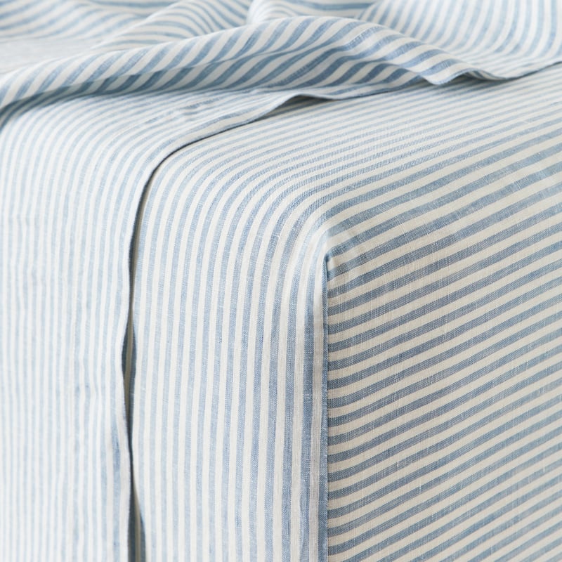 Vintage Washed Linen Blue Stripe Sheet Set + Pillowcases