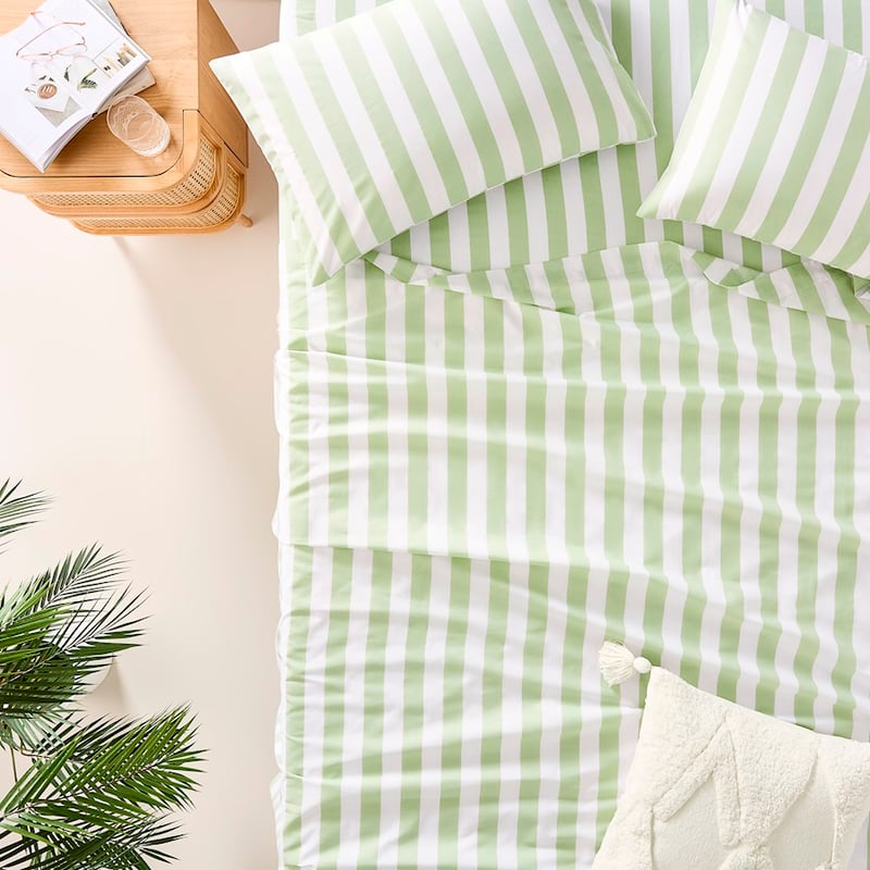 Perfect Cotton Printed Percale Sage Candy Stripe Sheet Set