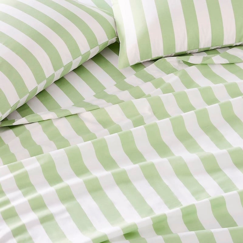 Perfect Cotton Printed Percale Sage Candy Stripe Sheet Set