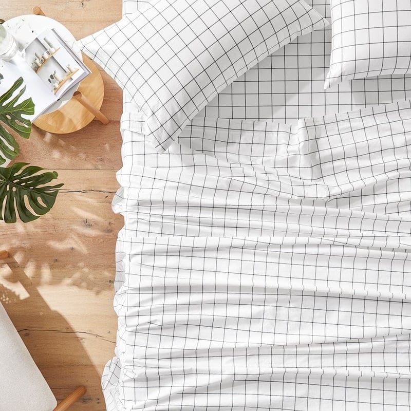 Stonewashed Cotton Printed Black Checkerboard Sheet Set