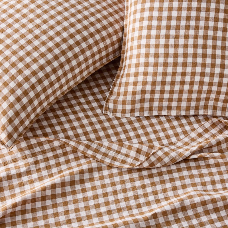 Vintage Washed Caramel Check Sheet Separates