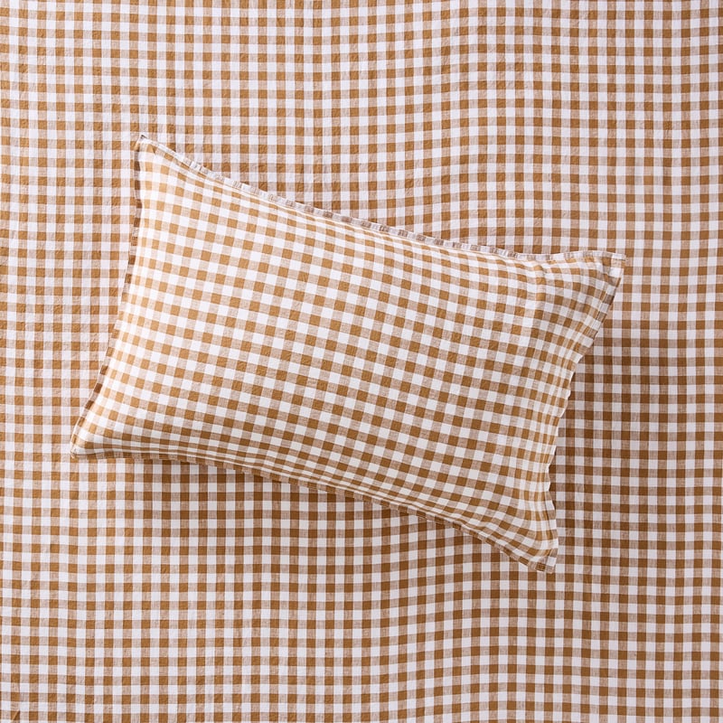 Vintage Washed Caramel Check Sheet Separates
