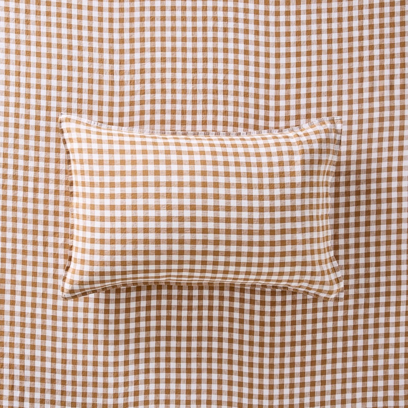 Vintage Washed Caramel Check Sheet Separates