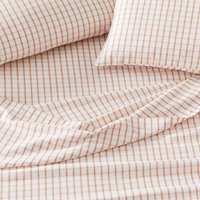 Vintage Washed Linen Cotton Earth Check Sheet Set