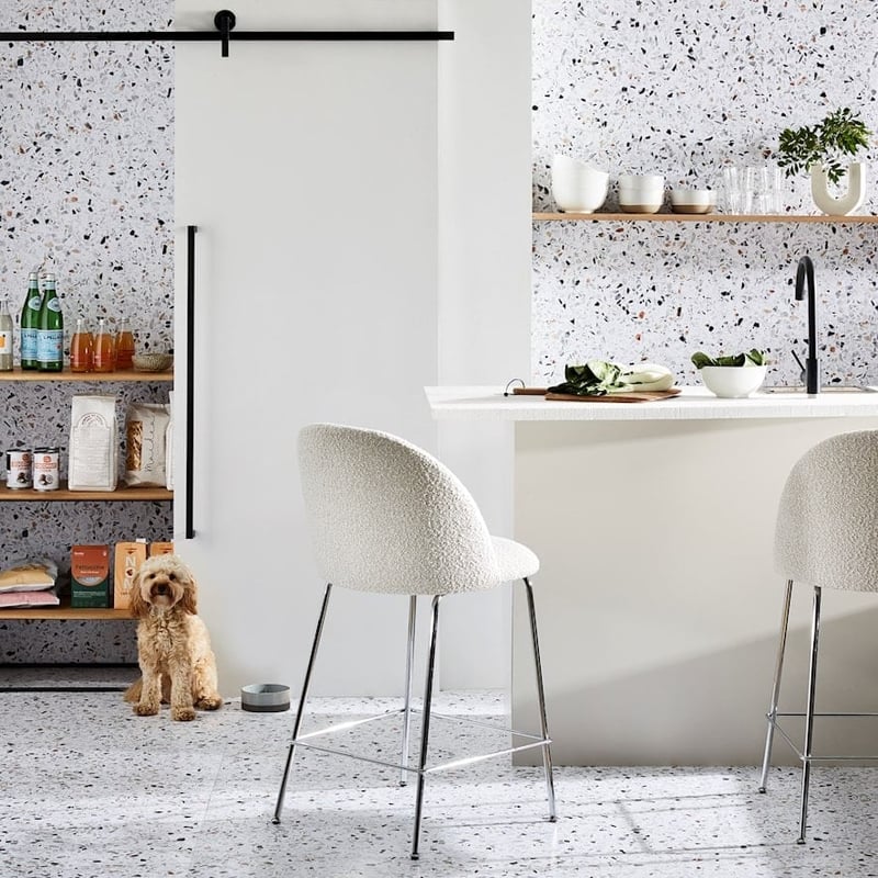 Otis Snow Boucle & Chrome Counter Stool