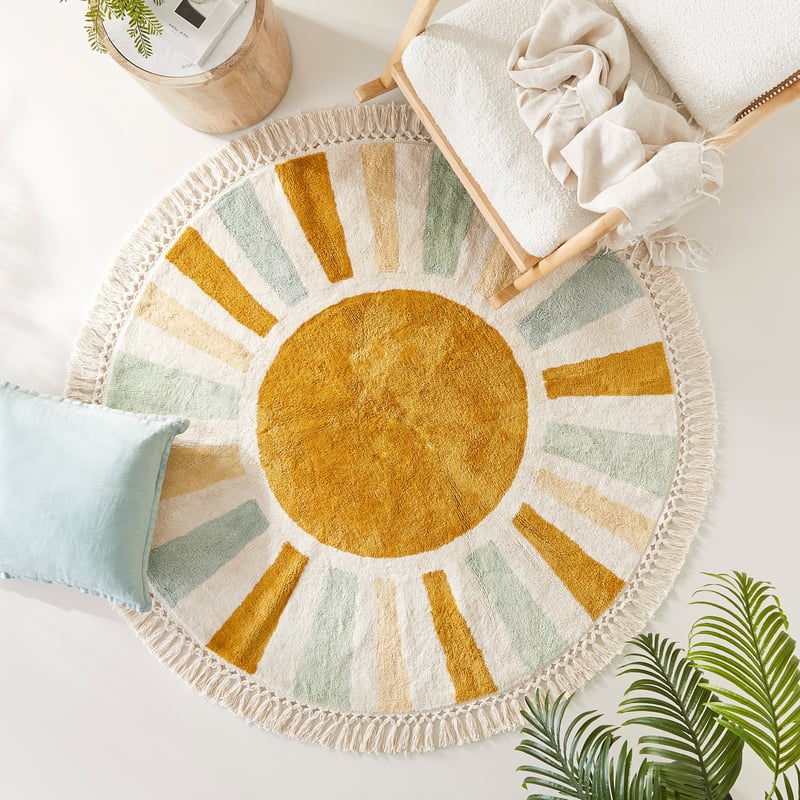 Retro Sun Sage & Ochre Multi Round Rug
