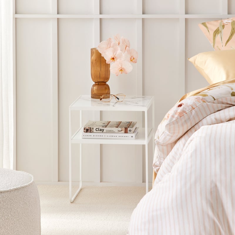 Eleni White & Marble Side Table