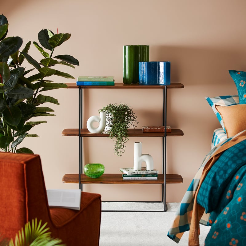 Hayward Walnut & Metal Single 3 Tier Shelving