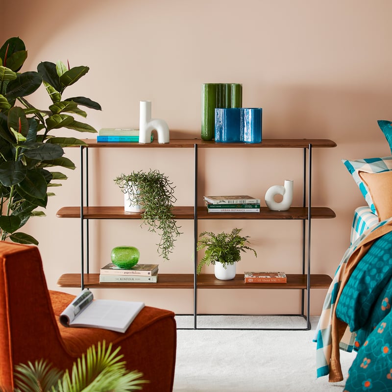 Hayward Walnut & Metal Double 3 Tier Shelving