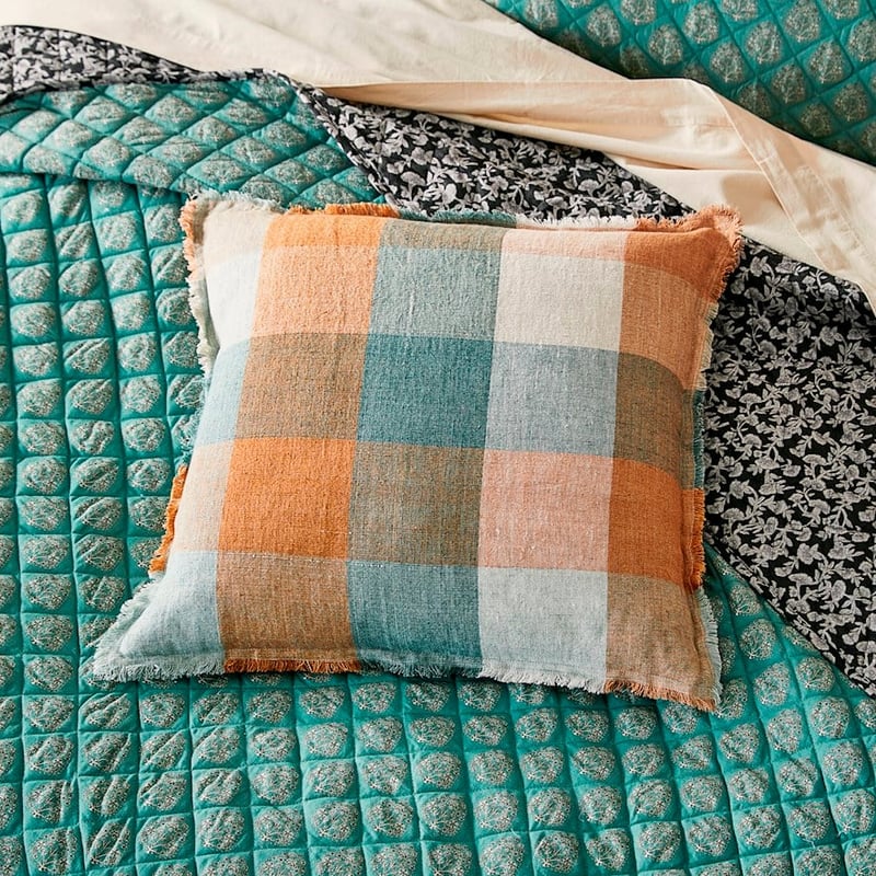 Rae Malmo Spice & Green Check Linen Cushion