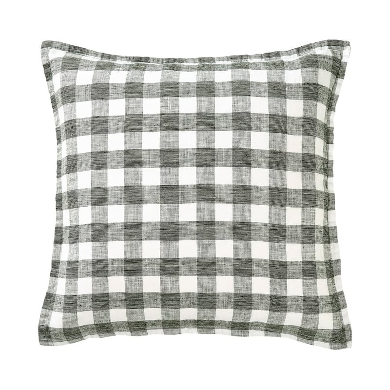 Belgian Black Marle & White Check Vintage Washed Linen Cushion