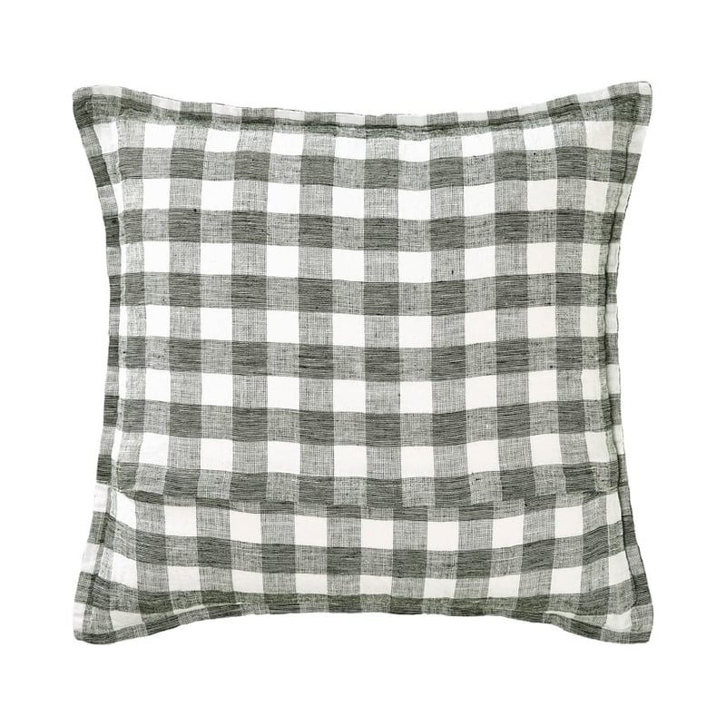 Belgian Black Marle & White Check Vintage Washed Linen Cushion