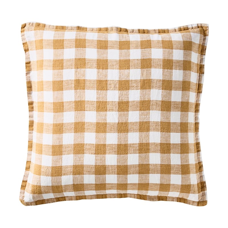 Belgian Tobacco & White Check Vintage Washed Linen Cushion