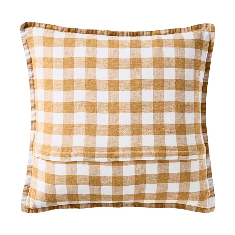 Belgian Tobacco & White Check Vintage Washed Linen Cushion