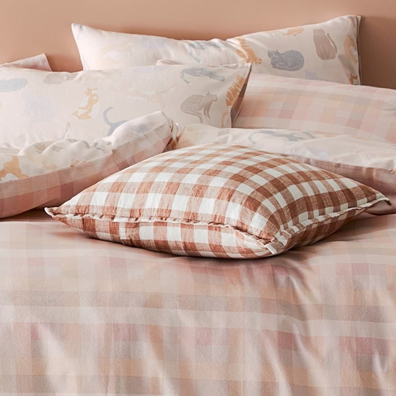 Belgian Desert Check Vintage Washed Linen Cushion