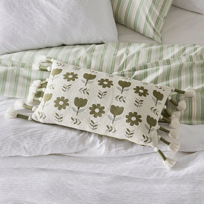 Esme Natural & Green Retro Cushion