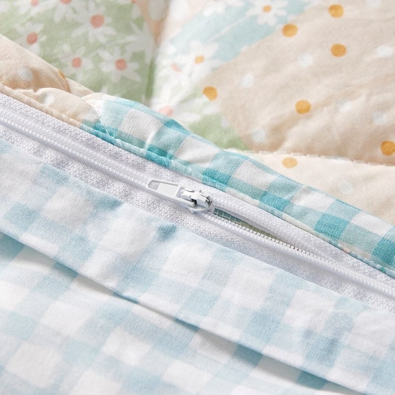 Wildflower Patchwork Spring Green Quilted Cot Quilt Cover Set