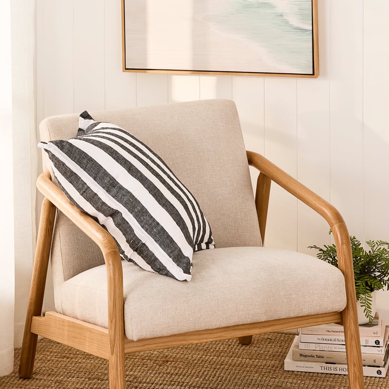 Belgian Black & White Stripe Vintage Washed Linen Cushion