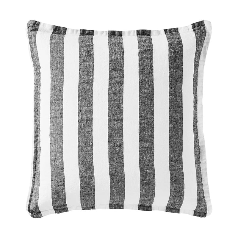 Belgian Black & White Stripe Vintage Washed Linen Cushion