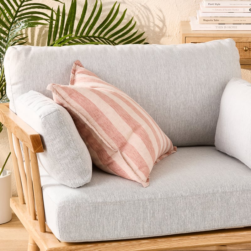 Belgian Dusty Rose & Nude Pink Stripe Vintage Washed Linen Cushion